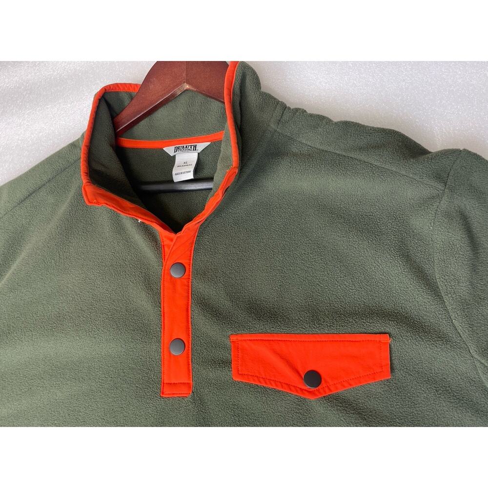 Duluth Trading Co Jacket Mens XL Olive Blaze Orange Fleece Pullover Snap Hunting